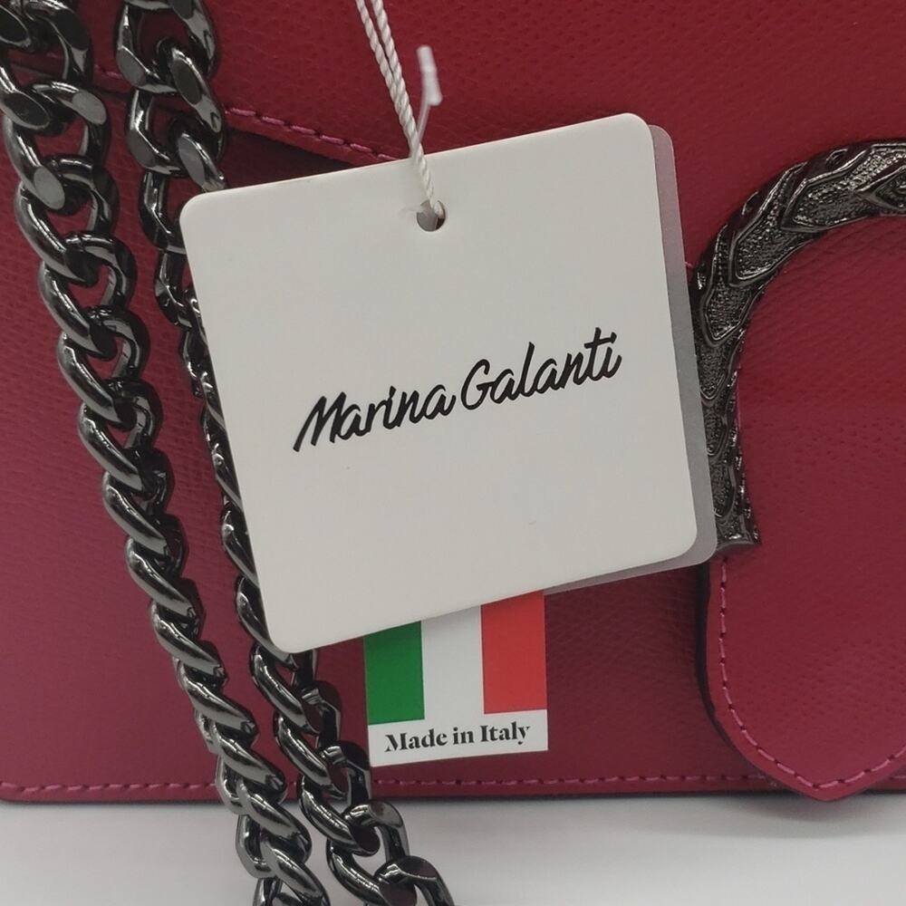Marina Galanti Crossbody Bag Genuine Italian Leather Fuchsia Color NWT - Picture 5 of 15